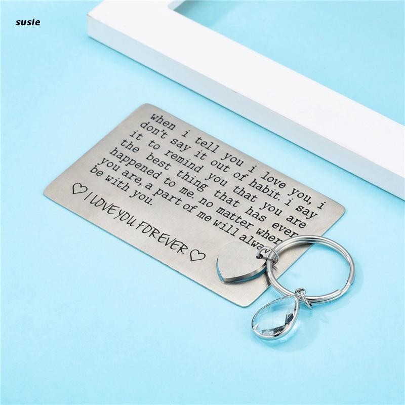 X7YA 2x/set Personalized Birthday Anniversary Wallet Card With Keyring For Men