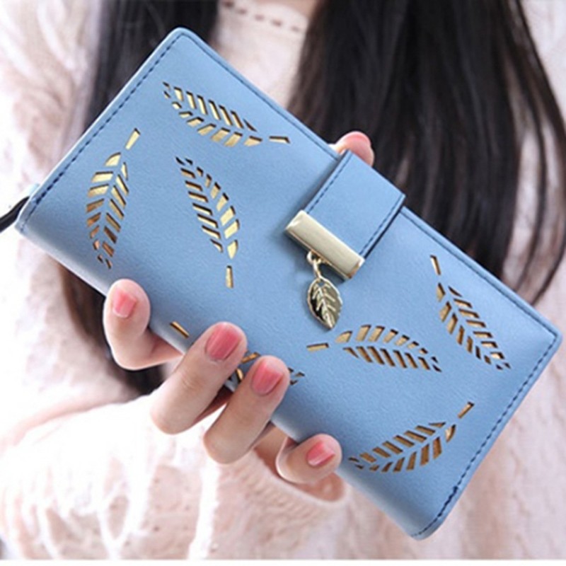 Leaves Hollow Women's Wallet Soft PU Leather Women's Clutch Wallet Female Designer Ladies Wallets Coin Card Purse