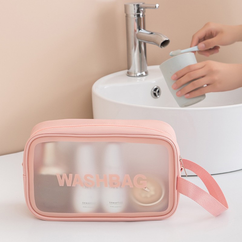 Portable Large Capacity Travel Portable Transparent Wash Bag PU Waterproof Matte Cosmetic Bag Skin Care Product Storage Bag