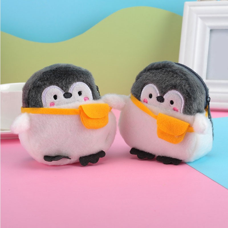 Super Kawaii Penguin Children Plush Coin Purse With Keychain Zipper Change Wallet Small Wallet Gift For Women Data Line Storage