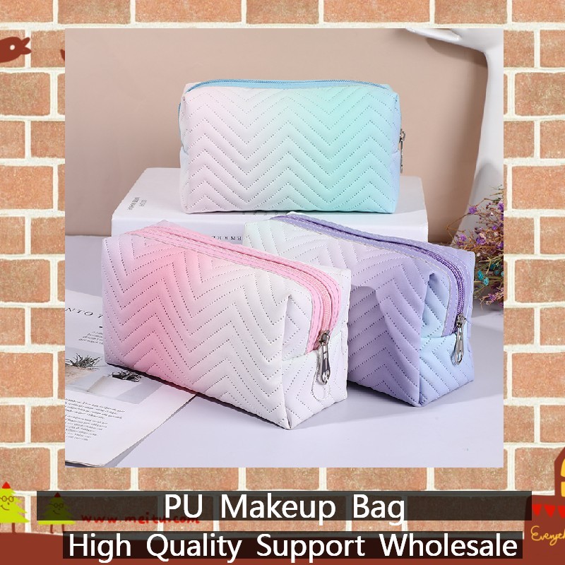 1PC Gradient Color PU Leather Cosmetic Bag For Women Zipper Travel Cosmetic Bag Large Female Waterproof Make Up Pouch Necessities