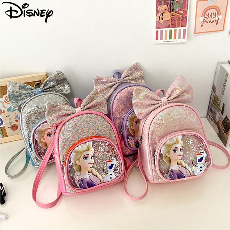 New Children's School Bag Cartoon Princess Accessories Bag Bow Sequins PU Backpack Pupil Kindergarten Kids Girls Backpack