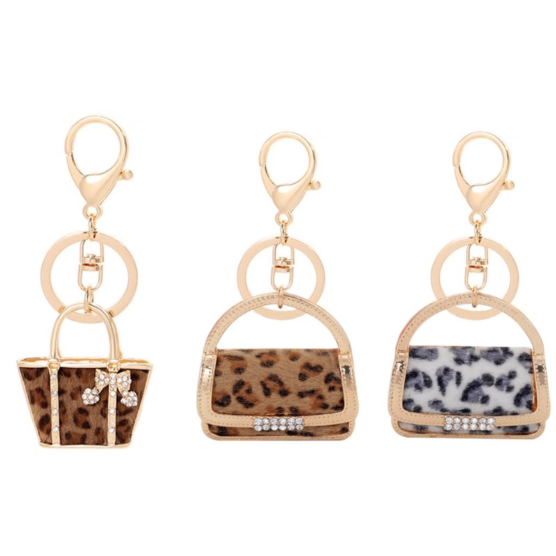 1pc Cute Leopard Grain Keychain Bag Small Pendant Aluminum Alloy Keychain With Bag Modeling Handbag Purse Ornaments Decoration