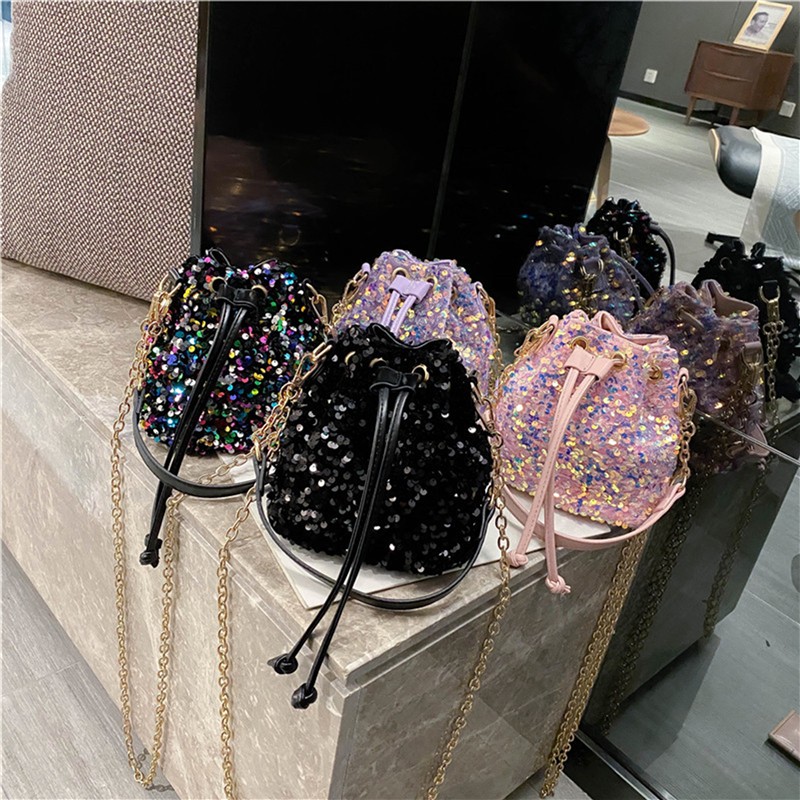 purses and handbags for women 2021 sequin chain bucket bags tote ladies shoulder bag girls crossbody bags for ladies