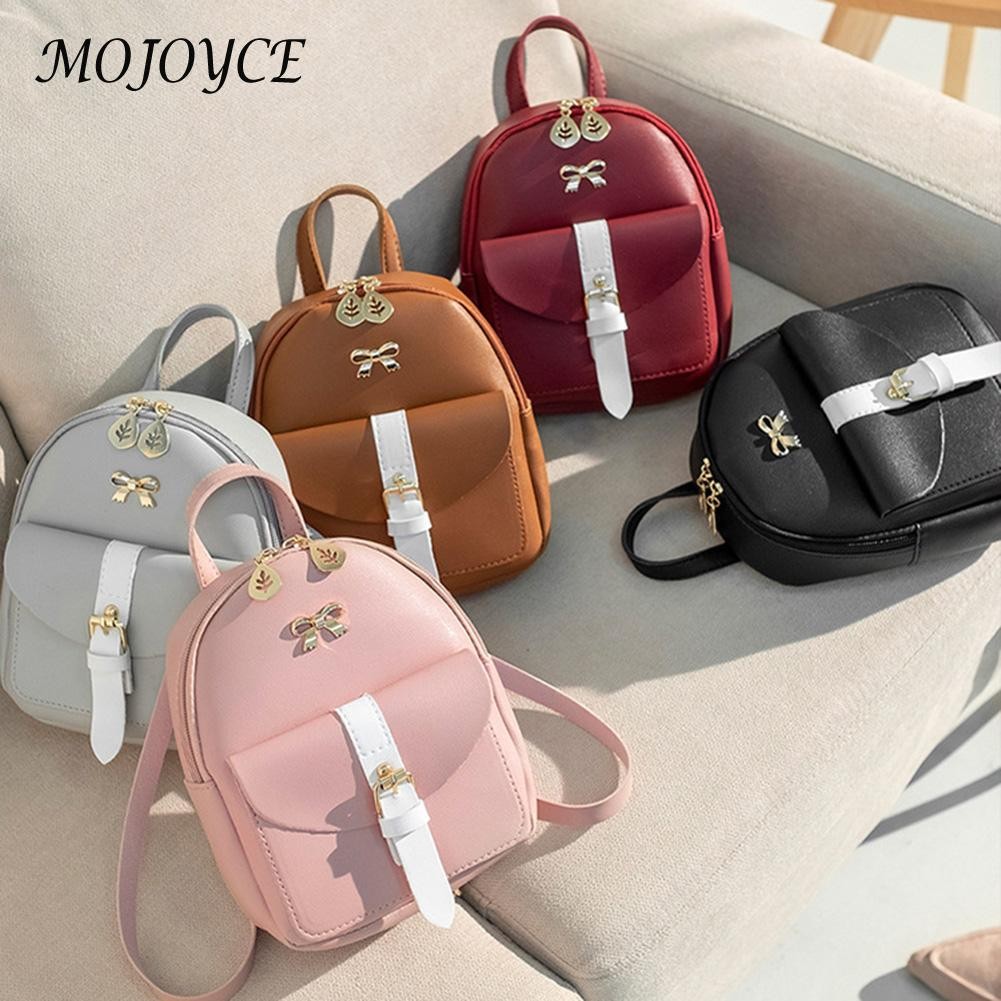 Women Backpacks Contrast Color Soft Handle PU Leather Small Shoulder Messenger Bag Daily Shopping Handbag