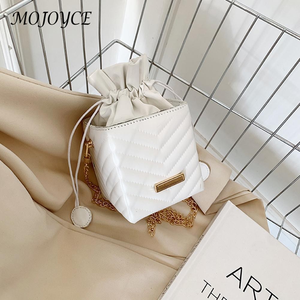 Daily Vintage Lattice Pattern Bucket Box PU Shoulder Bag Temperament Women Chain Crossbody Bags for Ladies Shopping