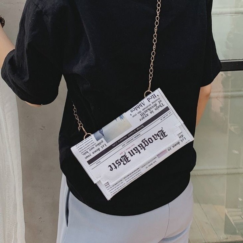 MBTI Newspaper Print Shoulder Bag Fashion Woman Individual Envelope Bolso Mujer Y2k Harajuku Vintage Ladies Crossbody Bags