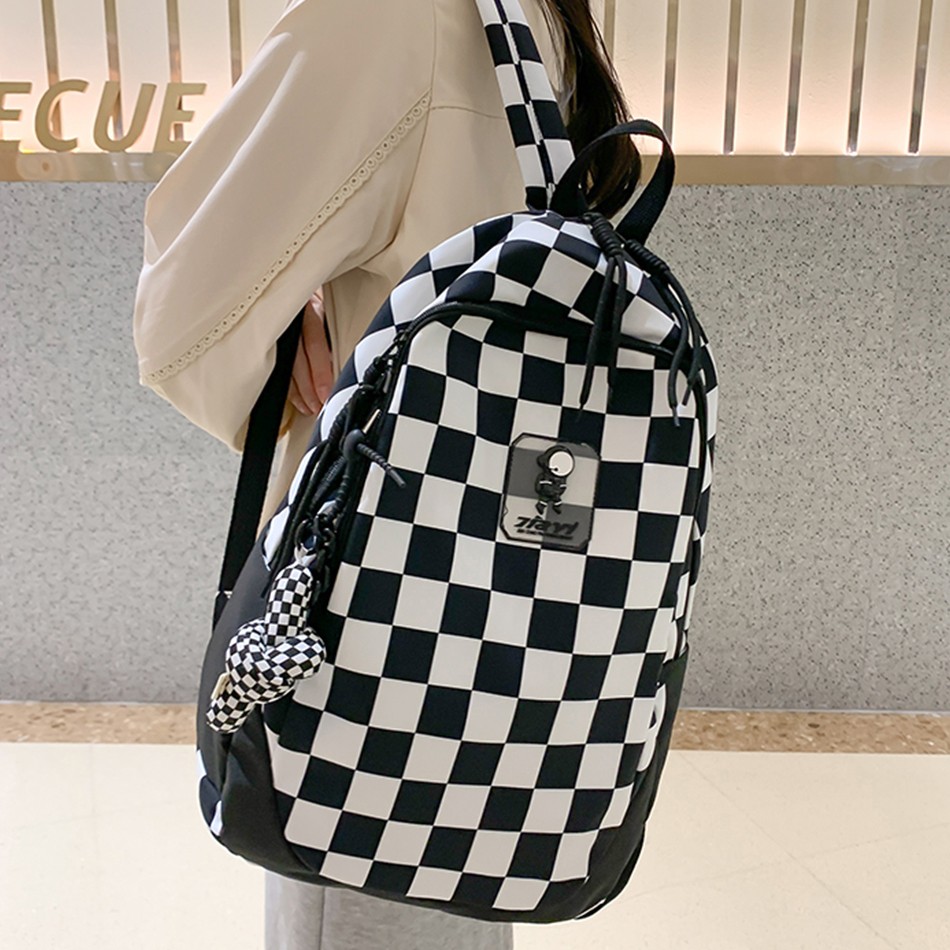 Fashion Plaid Women Backpack Purses Casual Nylon Backpack Student Book School Bags For Girls New High Capacity Travel Bag