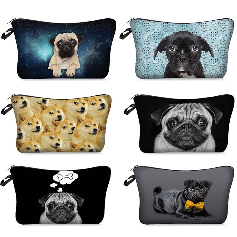 3D Pug Dog Printed Cosmetic Bags Dogs Cute Pattern for Makeup Bag Organizer Necessities Women Travel Woman Small Handbag