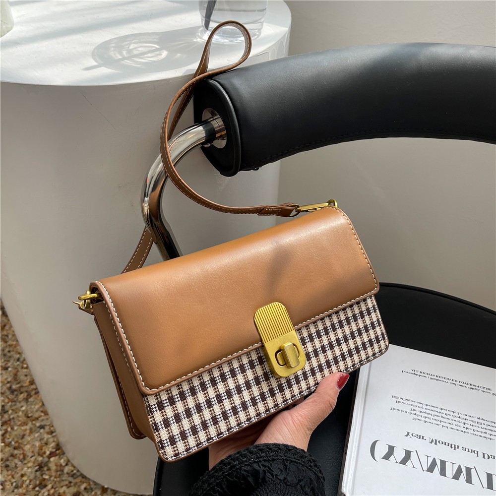 Burminsa Stylish Plaid Small Armpit Shoulder Crossbody Bags for Women Brand Designer Turn Lock Flap Ladies Handbags Spring 2022