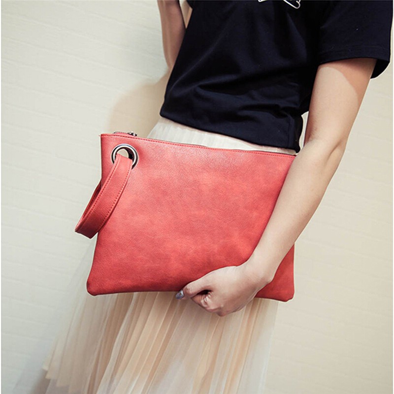 Solid Fashion Handbag Women Clutch Bag Leather Women Envelope Bag Zipper Evening Bag Female Clutches Handbag