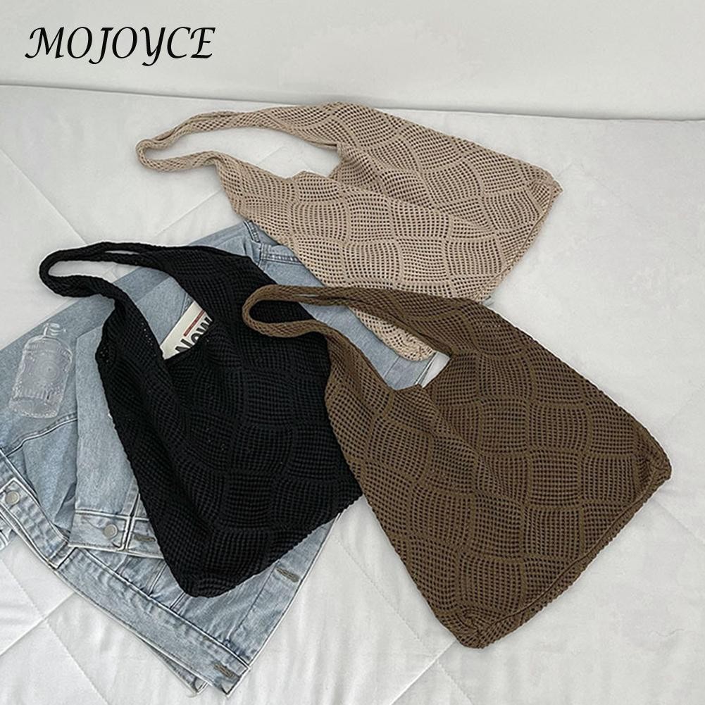 Women Autumn Winter Bag Hollow Knitted Shoulder Bag Woven Sweater Large Capacity Ladies Shopping Bag Gift