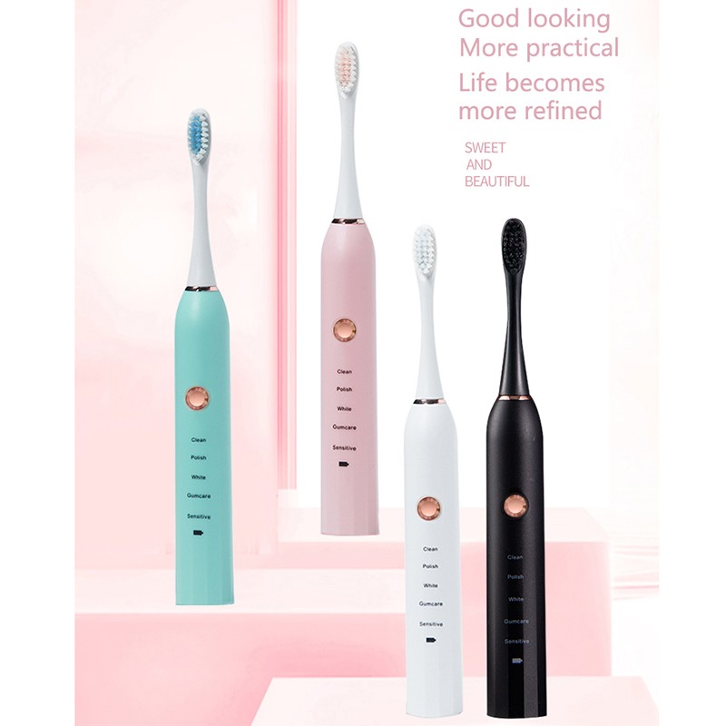 Rechargeable Electric Toothbrush Black White Sonic Oral Hygiene Toothbrush IPX7 Waterproof With Brush Head Replacement Gift