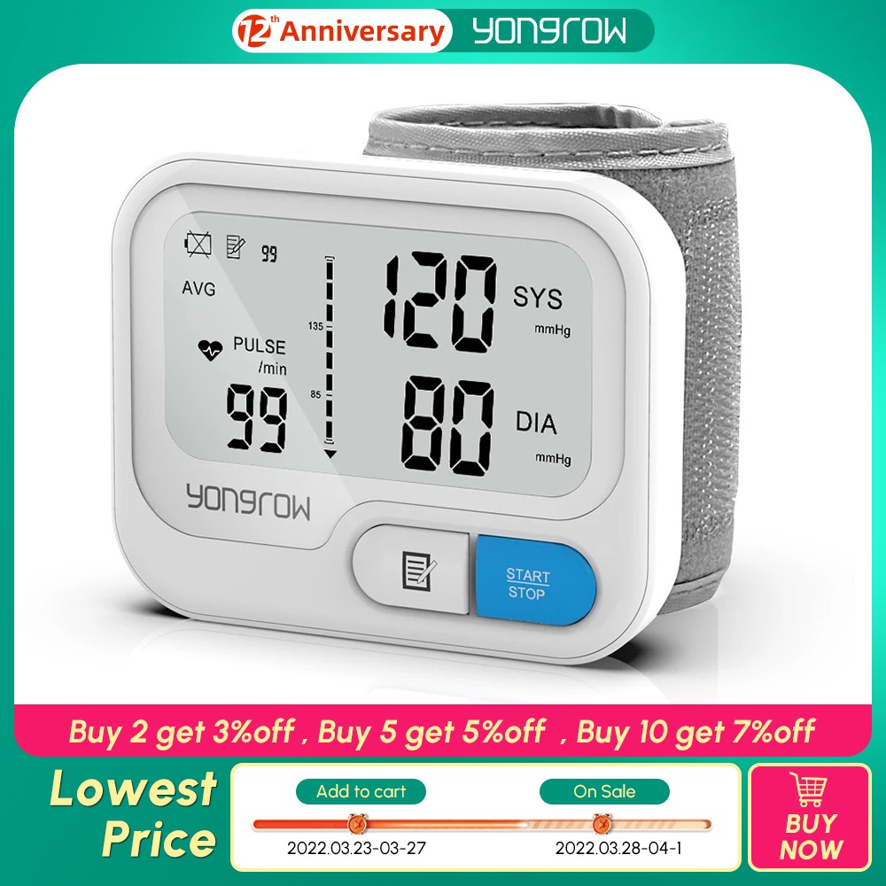 Yongrow Automatic Digital Wrist Blood Pressure Monitor Sphygmomanometer Tonometer Heart Rate Pulse Meter BP Monitor