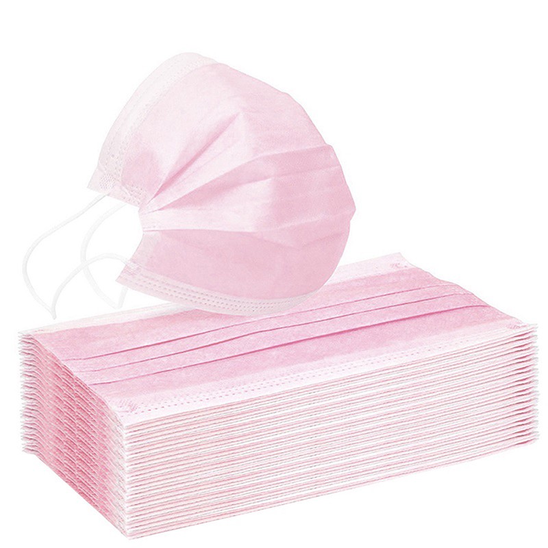 Disposable 3-Ply Nonwoven Mask Breathable Gauze Mask with Elastic Ear Band, Pink, 10-500 Pieces