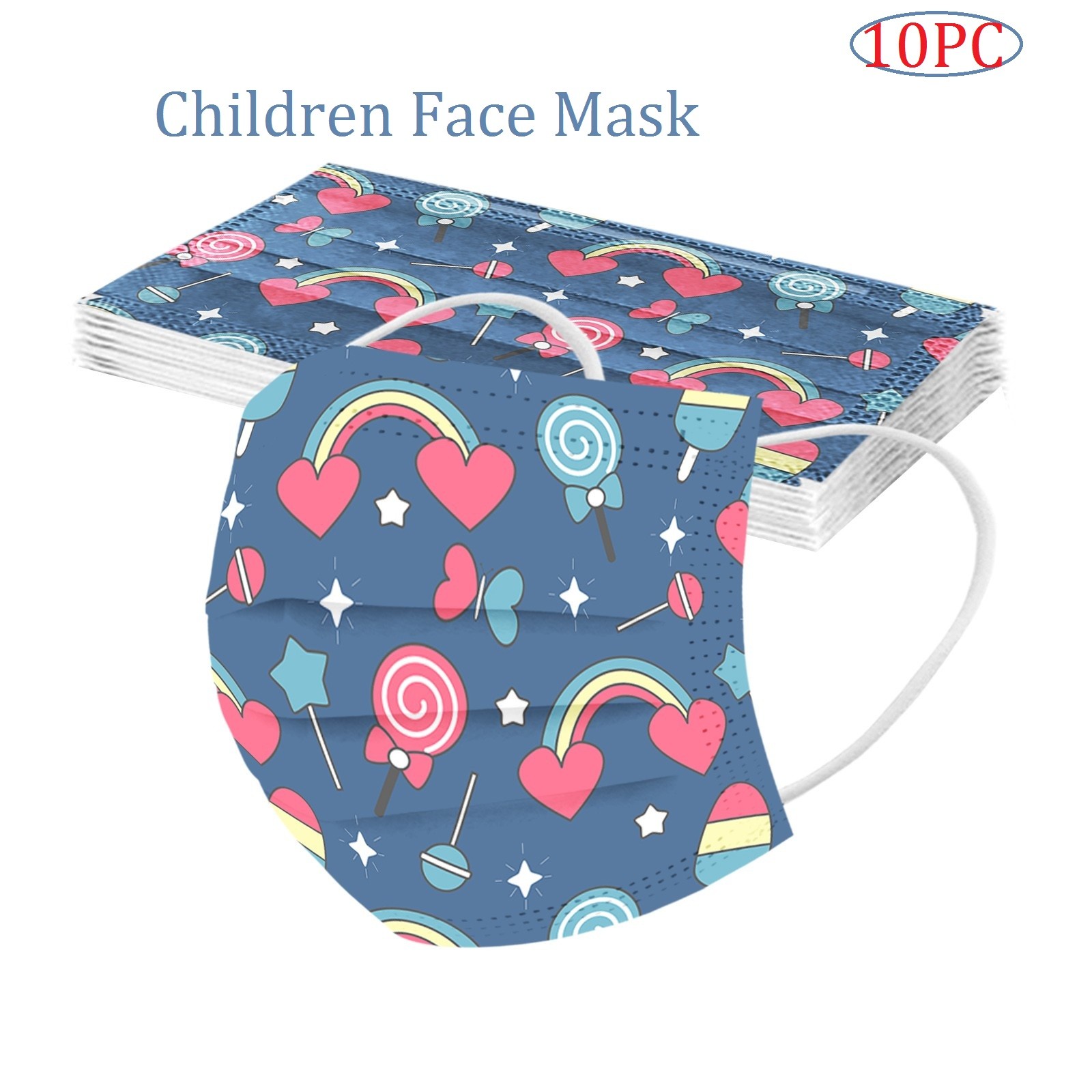 10pcs Children Mask Disposable Rainbow Face Mask 3 Layer Protective Face Masks Disposable Earpiece Mask