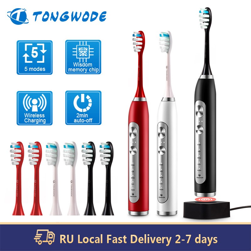 Ultrasonic Electric Toothbrush Wireless Charging For Adults IPX7 Waterproof Replacement Teeth Whitening Timer Smart Brush Heads