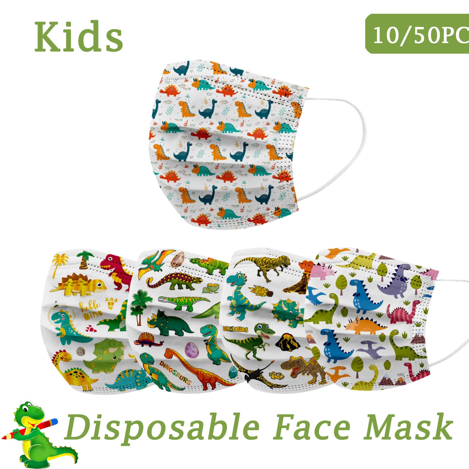 10/50pcs baby disposable face mask masque colorful four layer with dinosaur Meltblown printed lace mesh kids mask mascarillas