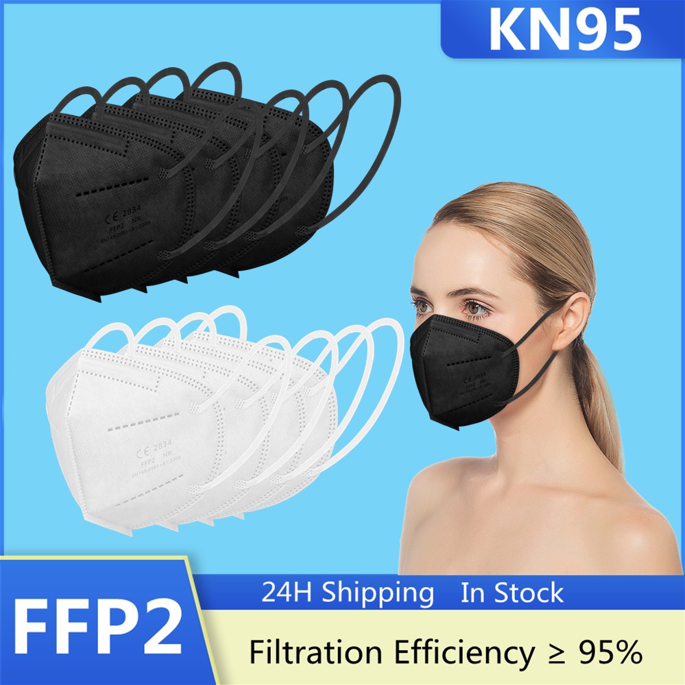 قناع FFP2 10/50/100 PCS KN95 أقنعة الكبار FFP2mask 5 رقائق Mascarillas FPP2 قناع الوجه الاسود FFPP2 وافق قناع ffp 2