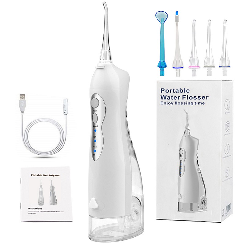 Portable Oral Irrigator USB Rechargeable Water Floss Lrrigator 260ml Dental Dental Dental Lrrigator Dental Water Jet + 5 Nozzle