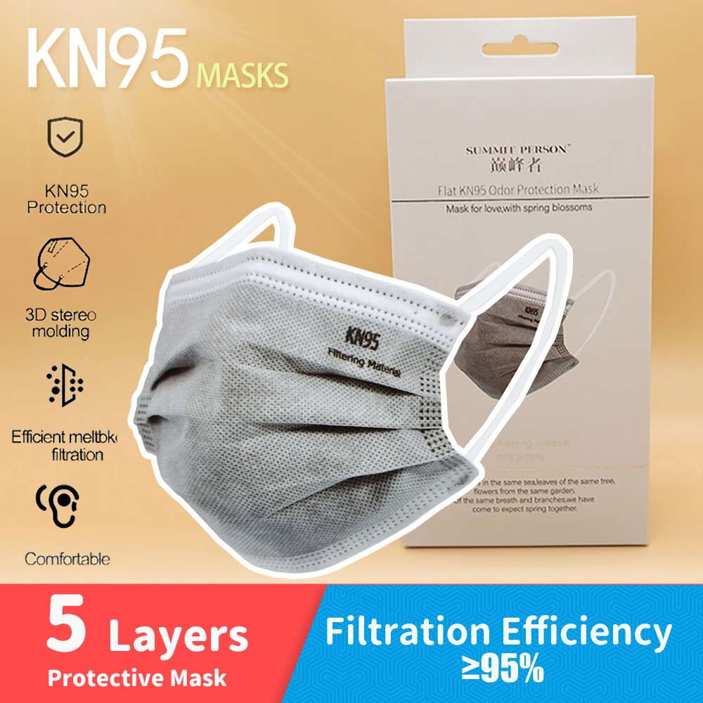 Adult 5 Layers Gray KN95 Activated Carbon Mask Respirator Safety Face FPP2 Mask mascarilla Dust Reusable FFP2 FFP3 20pcs/box