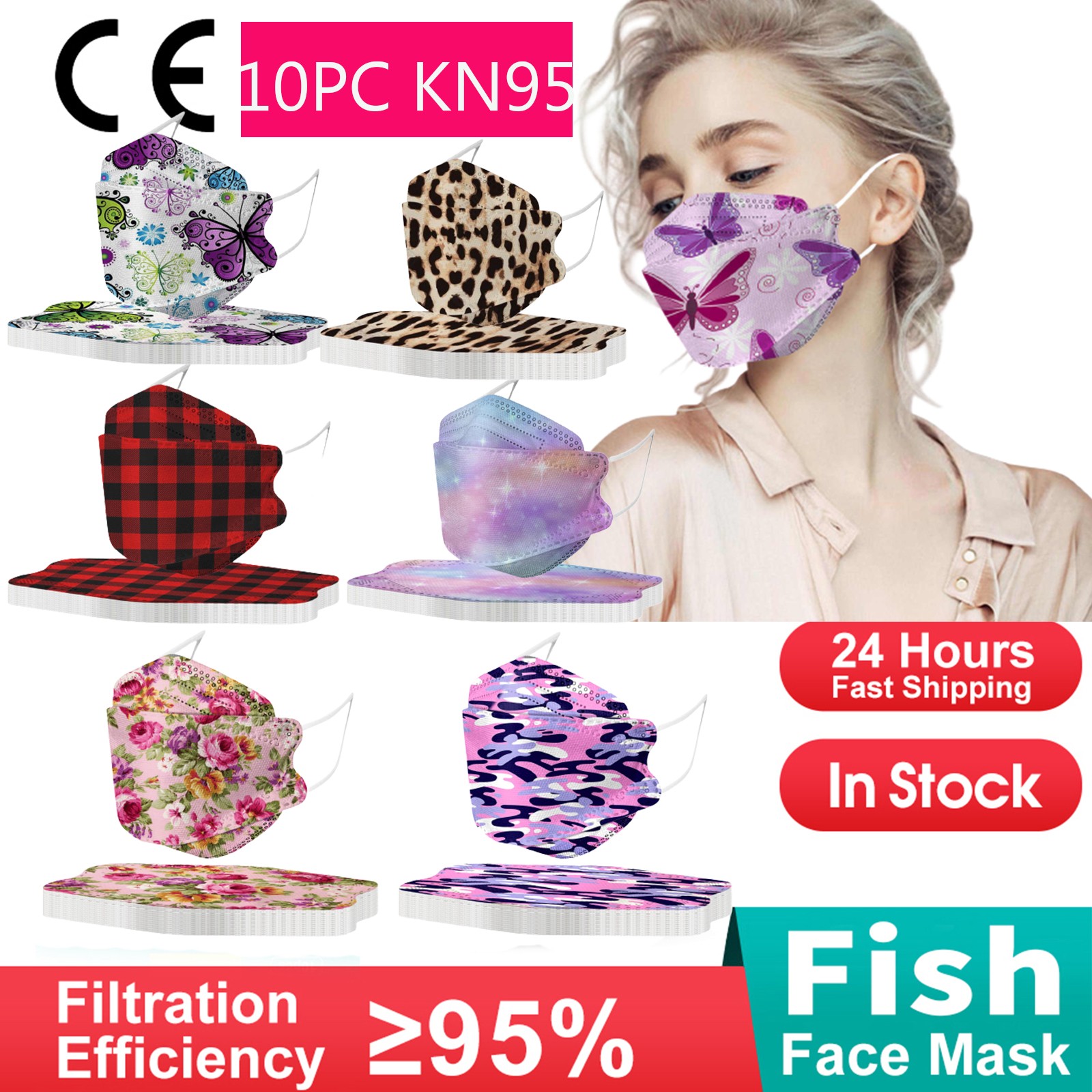 24 Colors 10pcs Adult Mask KN95 Butterfly Camouflage Flower Printed Fish Mascarillas FPP2 Mask FFP2 CE Face Masks Mask