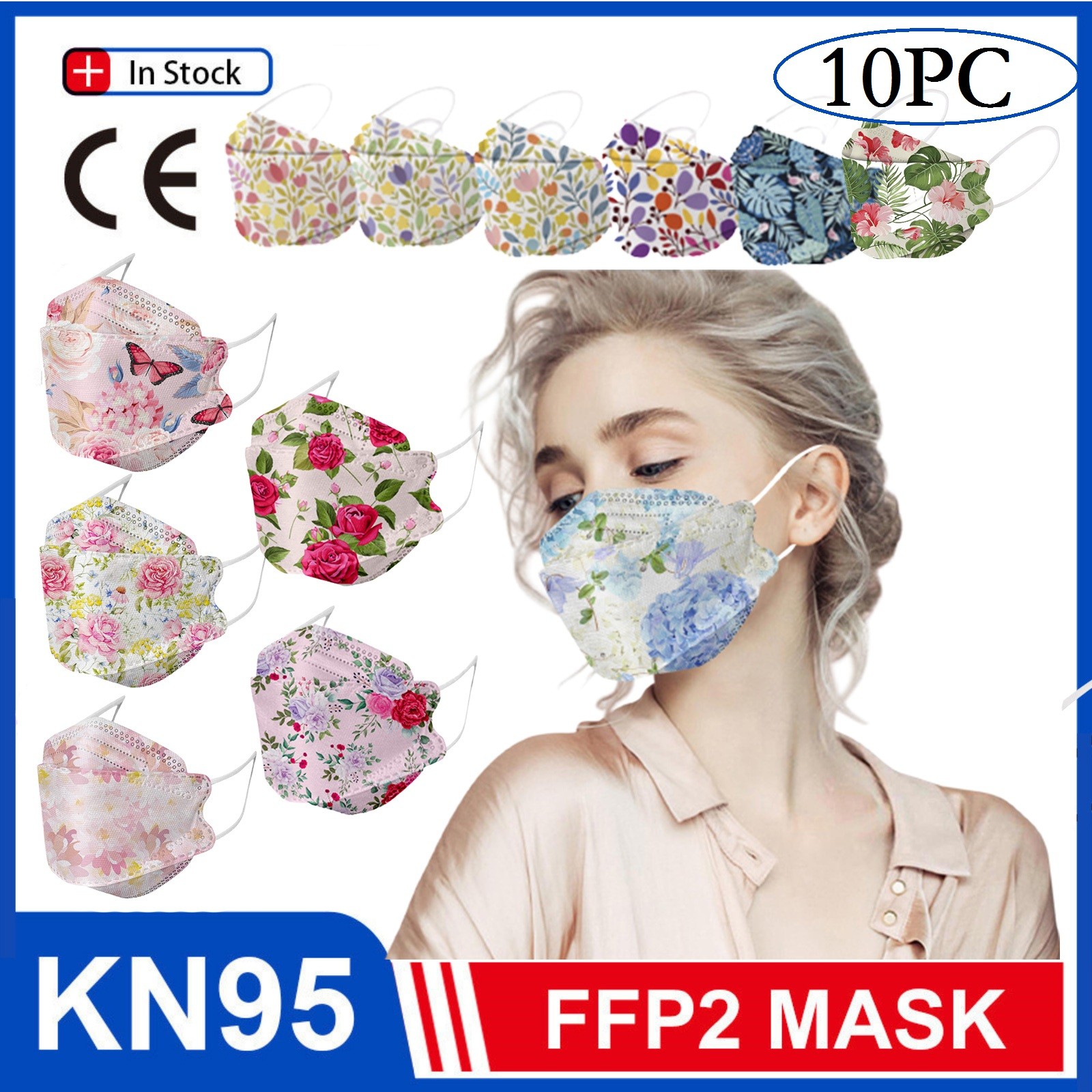 10pcs 24 Styles KN95 Face Mask Adult Butterfly Flower Printed Mascarillas FFP2 CE Non-woven Fish Mask FPP2 Masks Mascarillas