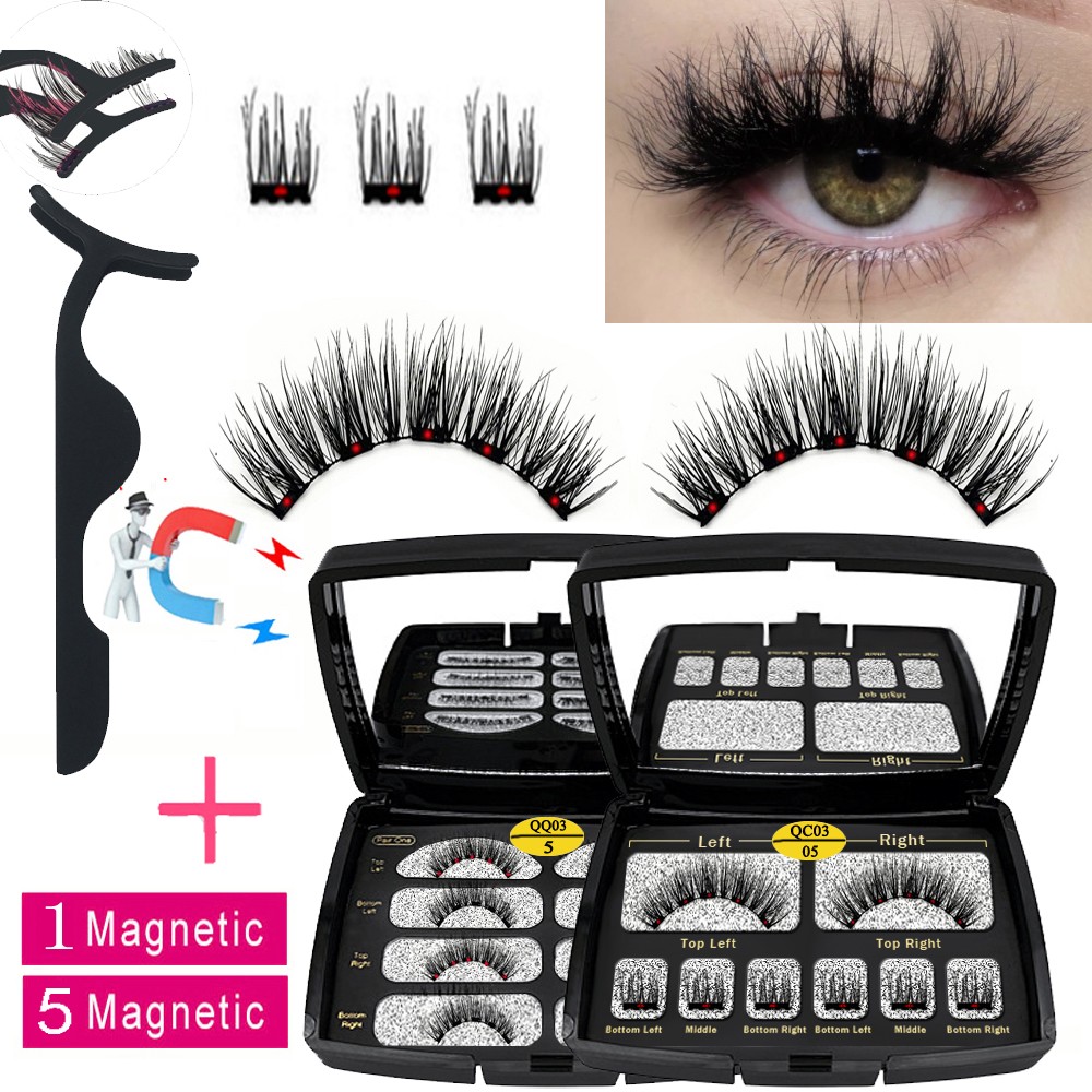 LIKOFO Magnetic Eyelashes with 5 Magnets Natural Handmade 3D/6D False Eyelashes Acrylic Box Long False Eyelashes Cosmetics for Gift