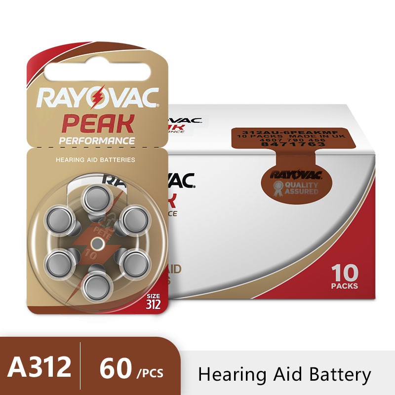 Hearing Aid Batteries 60pcs/10cards RAYOVAC Peak 1.45V 312 312A A312 PR41 Zinc Air Battery for BTE CIC Rick OE Hearing Aids