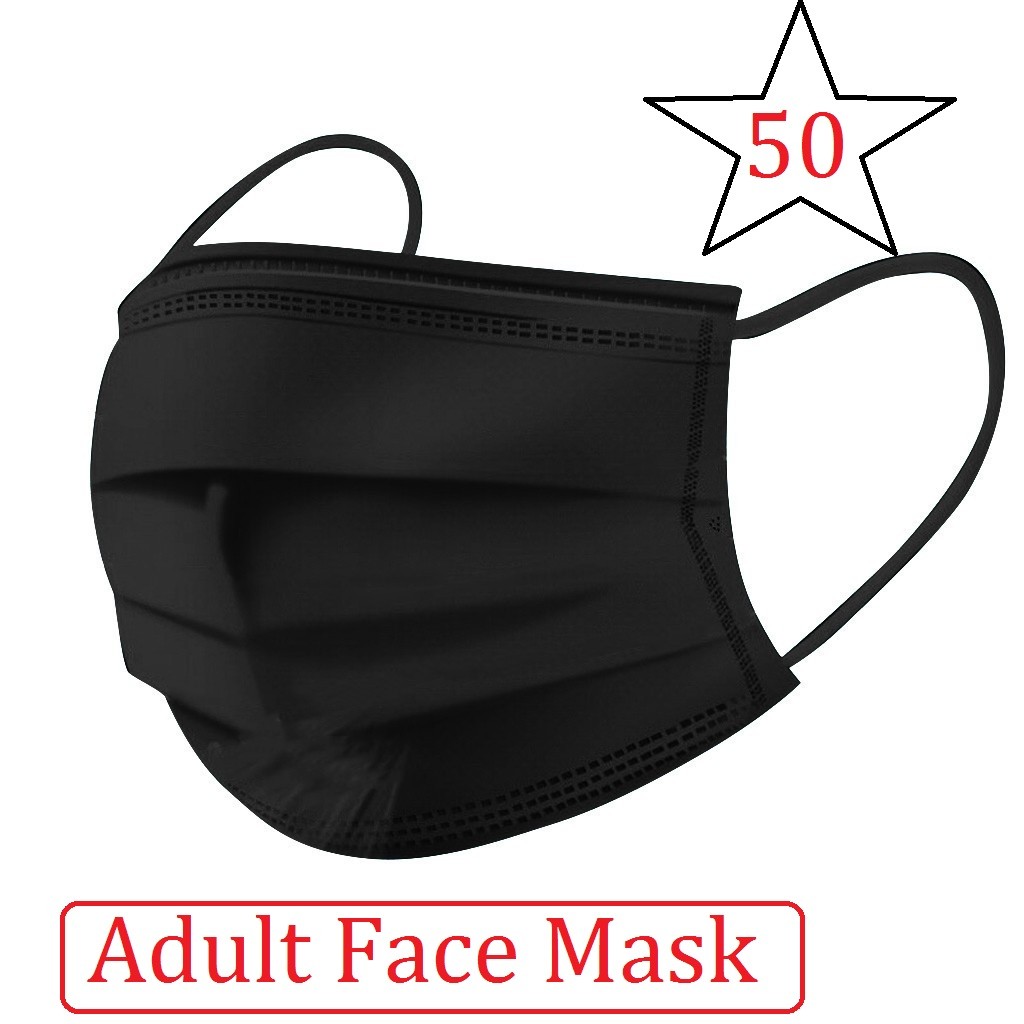 50pcs Face Masks Disposable Face Mask Adult Black Mask Soft Breathable 3Ply Ear Loop Windproof Masque Mascarillas Fast Delivery