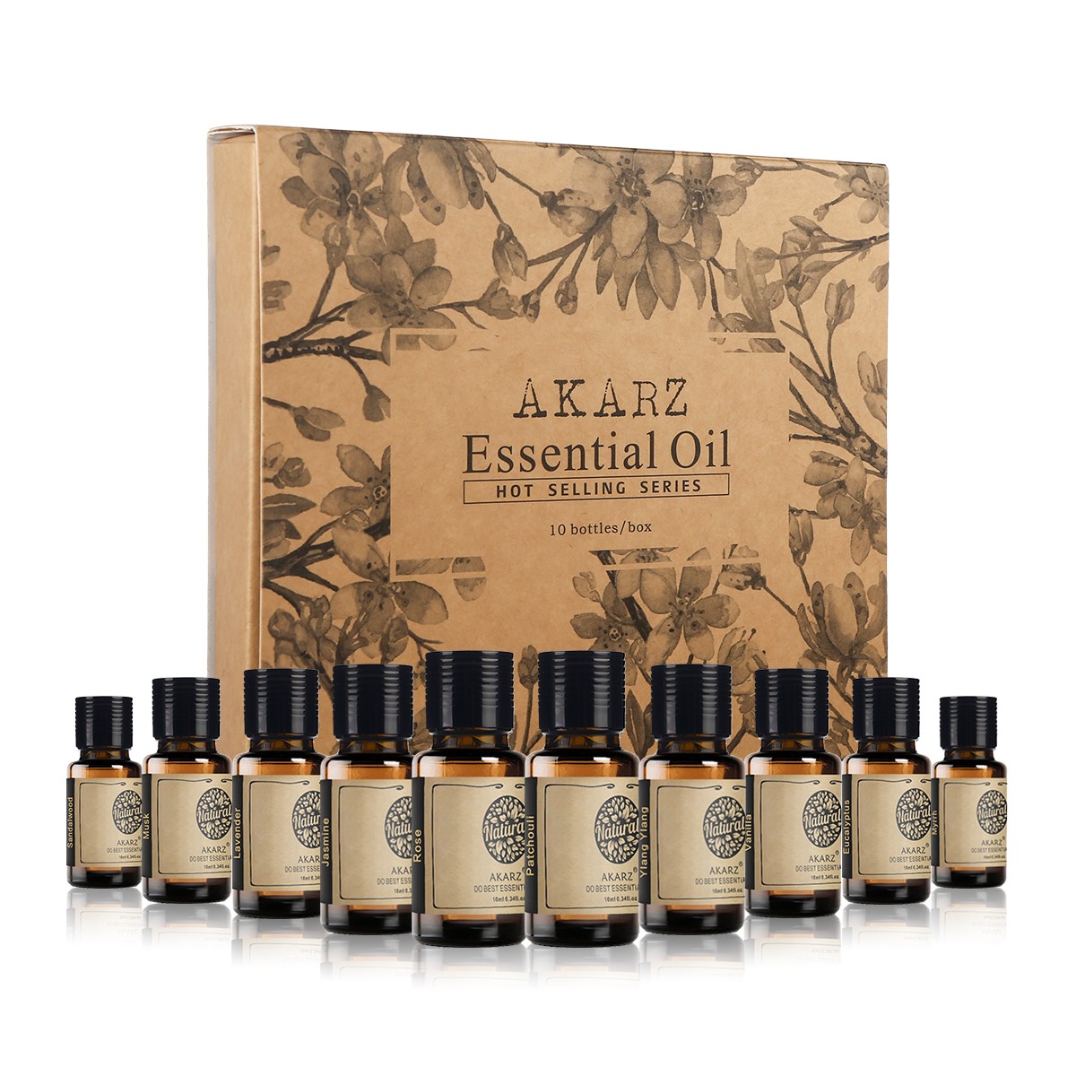 Acres Hots 10 Sets Sandalwood, Musk, Lavender, Jasmine, Rose, Patchouli, Ylang-Ylang, Vanilla, Eucalyptus, Myrrh Essential Oil