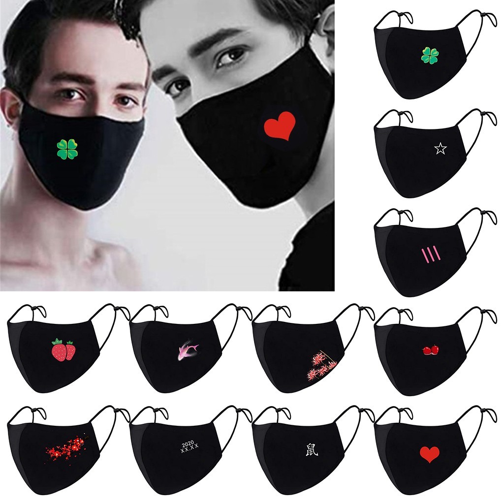 Reusable Cotton Face Mask with Ear Support, Adjustable, Washable, Adult, Black, Unisex