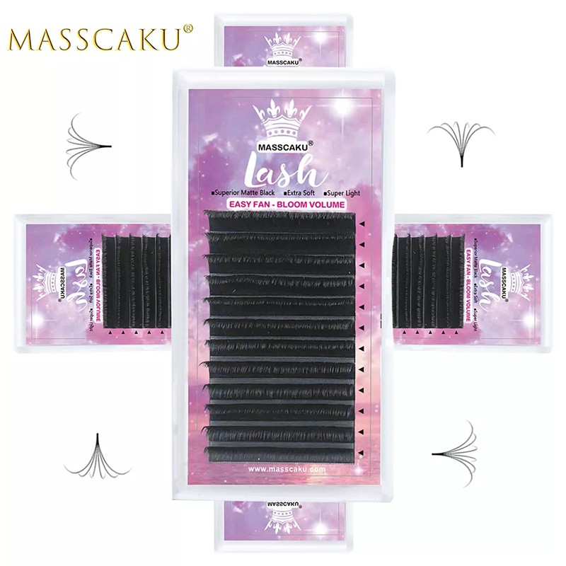 MASSCAKU Make Up Super Long Easy Fanning False Eyelash Extension 8-20mm Fast Blooming 2d-20d Fanning Lashes for Building