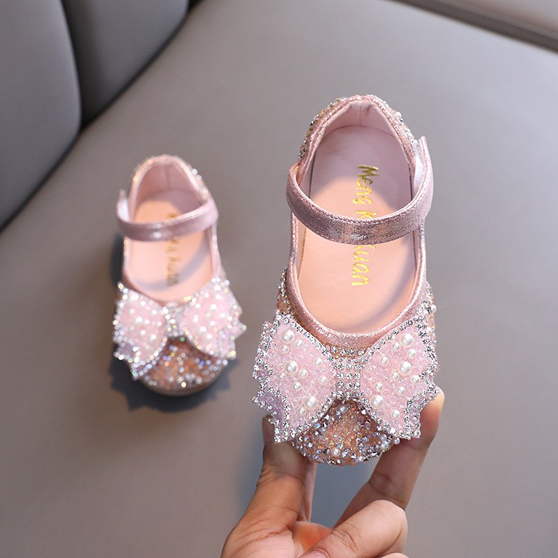 Autumn girls leather shoes princess square rhinestone bow single shoes fashion children performance wedding shoes