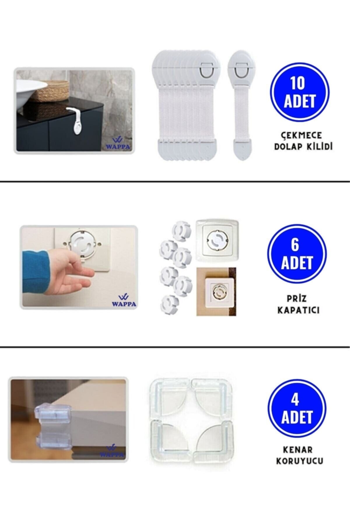 Child Safety Baby Home Safety Set 10pcs Drawer Cabinet Lock, 4pcs Corner Protector, 6pcs Socket Protector