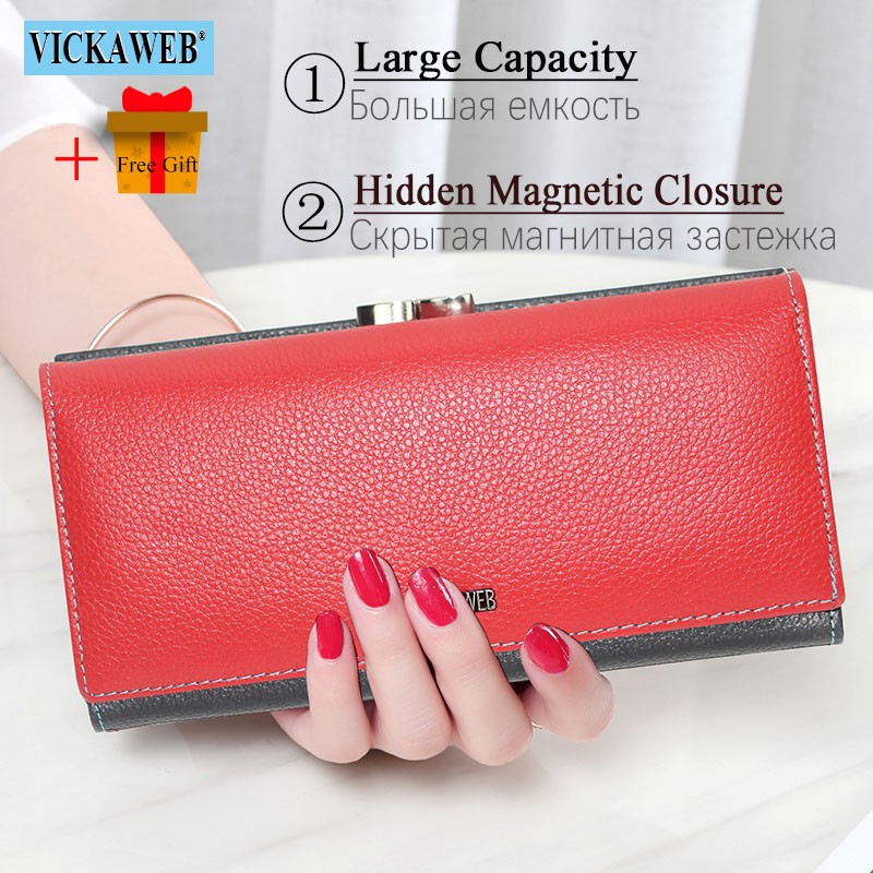 Free Gift Genuine Leather Women Wallet Fashion Rainbow Magnetic Hasp Coin Purse Female Long Ladies Money Clutch Bag WRS-1518