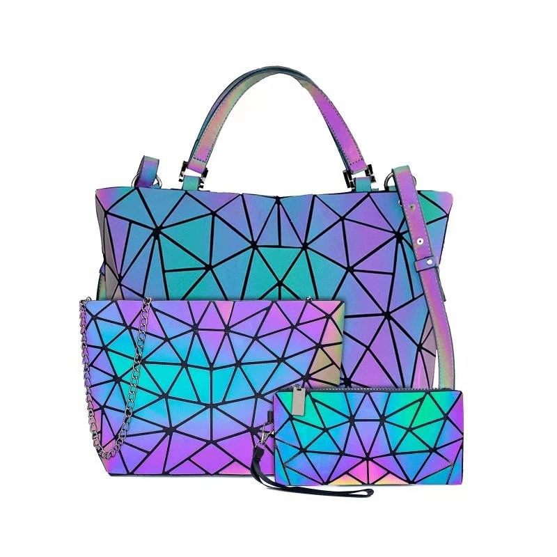 Women Bags Luxury Geometric Shoulder Bag Set Folding Tote Crossbody Bag Female Handbag For Ladies Luminous Bao Geometric Bag