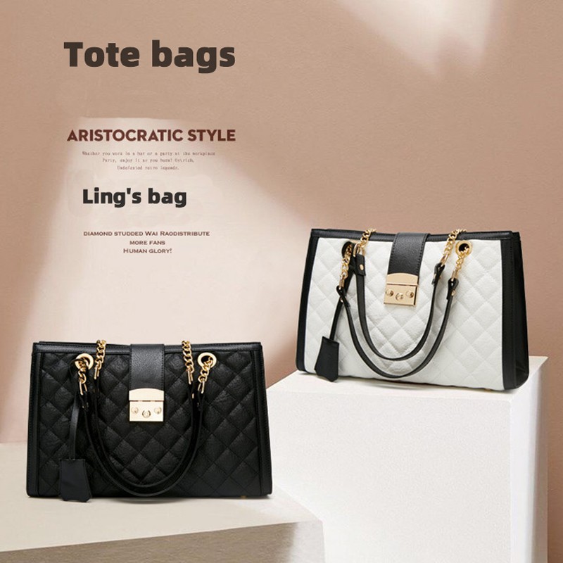 black large tote bags for women chain crossbody bag diamond lattice shoulder bag female large leather plaid shopper bags sac