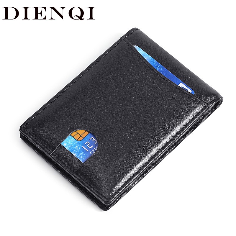 DIENQI RFID Genuine Leather Men Wallet Money Bag Slim Thin Card Wallet Men Luxury Male Small Short Wallet Bi-fold Vallet Billfold