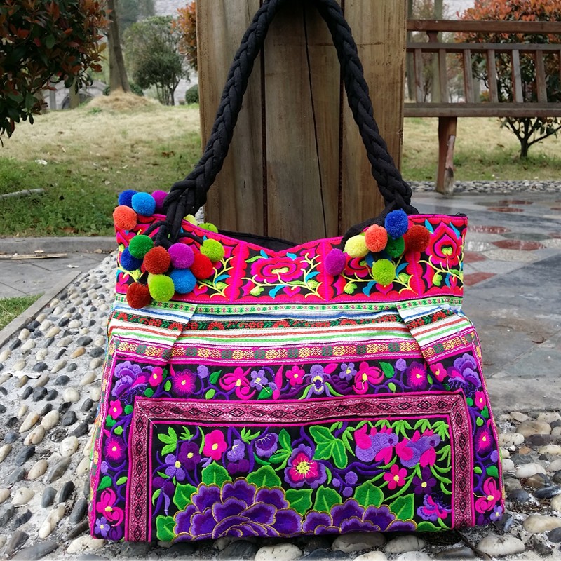 Bohemian double sided embroidery women handbags casual canvas women shoulder bag brand vintage large style handbags