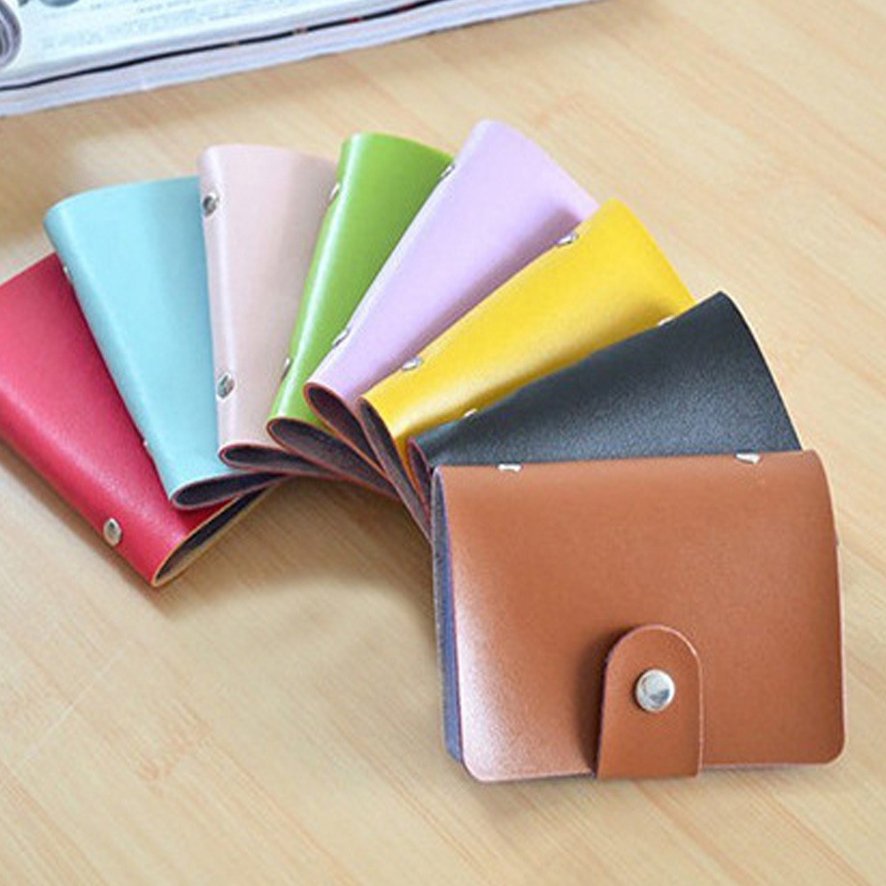 24 Slots Card Holder PU Leather Slim Bank Credit ID Card Coin Pouch Bag Pouch Purse Organizer Thin Business Card Clip With Button