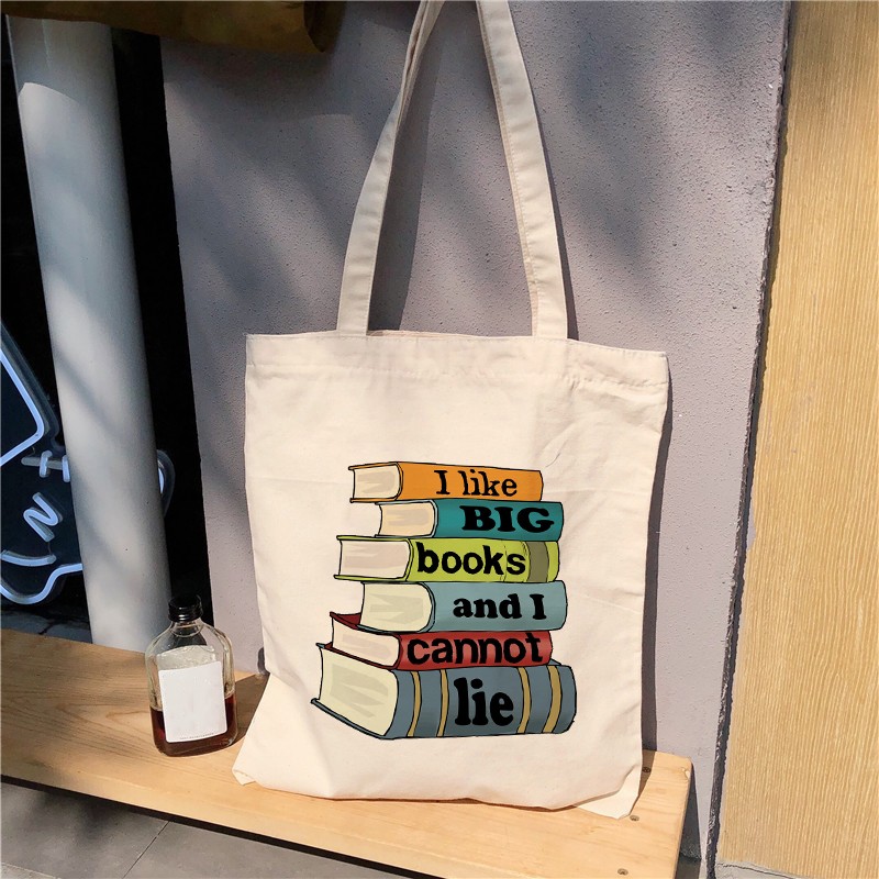 Love Big Books - Natural Canvas Tote Bag, Student Logo, Fashion Gift, Street Style Handbag, Shoulder Bag, Large Capacity