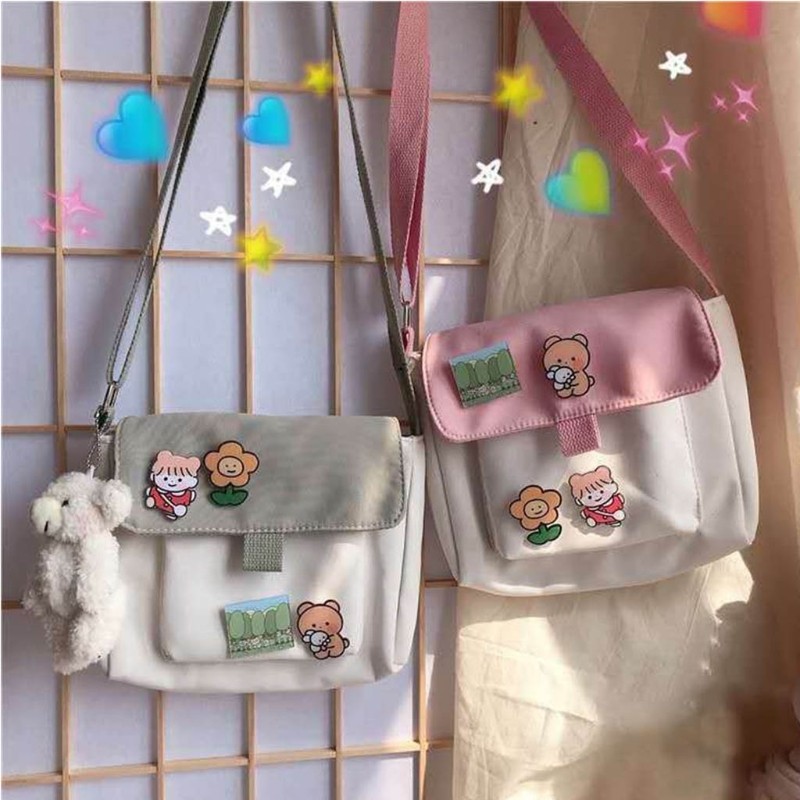 Shopping Bags Women Sweet Kawaii Printed Canvas Leisure Daily Crossbody Shopping Bag Purse New