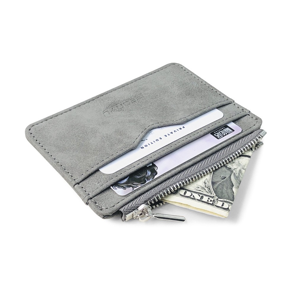 Men's card wallet short matte leather retro multi-card frosted fabric money card holder new minimalist transparent coin purse