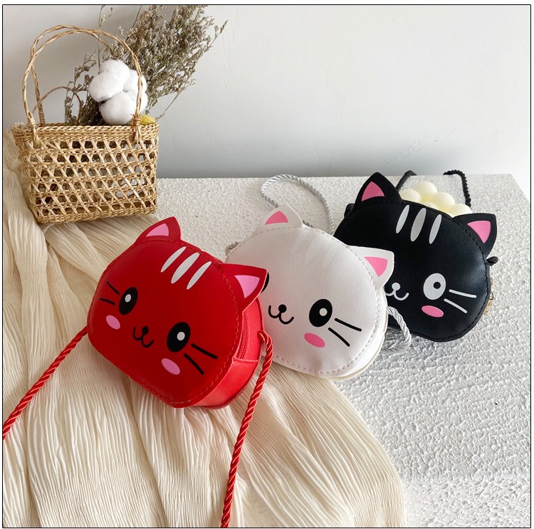 New Children Small Bags Baby Girls PU Leather Small Shoulder Crossbody Bags Cute Cat Kids Coin Purse Wallet