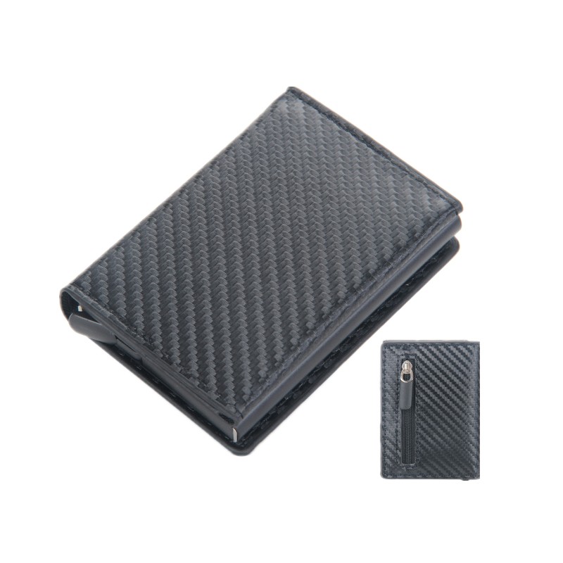 RFID Men's Carbon Fiber Mini Wallet Magnetic Button Smart Wallet Zipper Coin Purse Aluminum Alloy Slim Anti-theft Wallet for Men