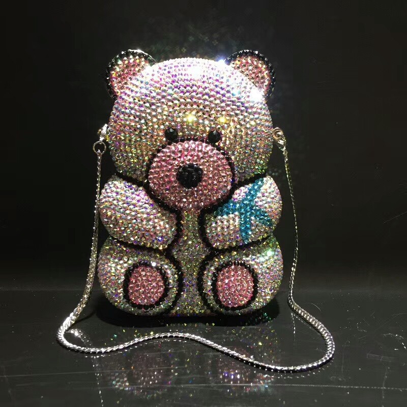 Women's Perforated Bear Handbag,Bear Perforated Crystal Handbag,Cocktail Purse,Shoulder Bag,Gifts