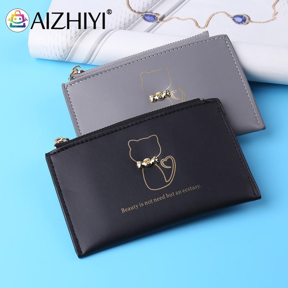 Fashion Women Cat Printing Credit Card ID Card Multi Slot Card Holder Ladies Casual PU Leather Small Coin Purse Wallet Case