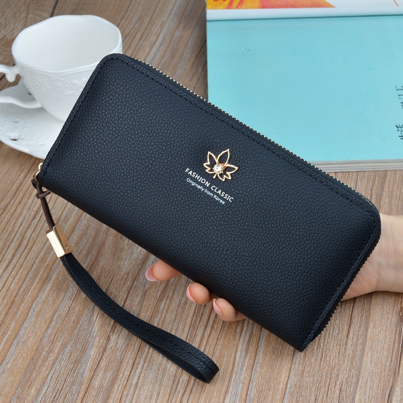 Wallet Women Long Fashion Coin Purse Zipper Large Capacity Lychee Pattern Paper Wallet Clutch Bag Phone Pocket Card Holder