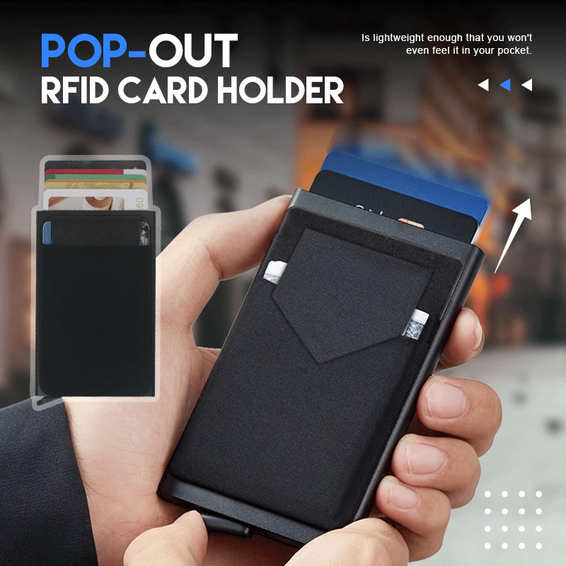 Pop Up Rfid ID Card Holder Slim Wallet Aluminum Elastic Back Pouch ID Credit Card Holder Blocking Protection Travel ID Card Holder